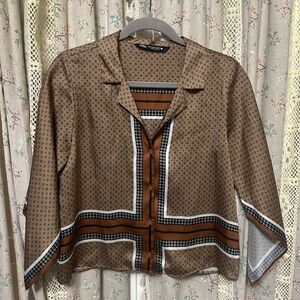 Zara Satin Effect Handkerchief Button Up Blouse Size XS